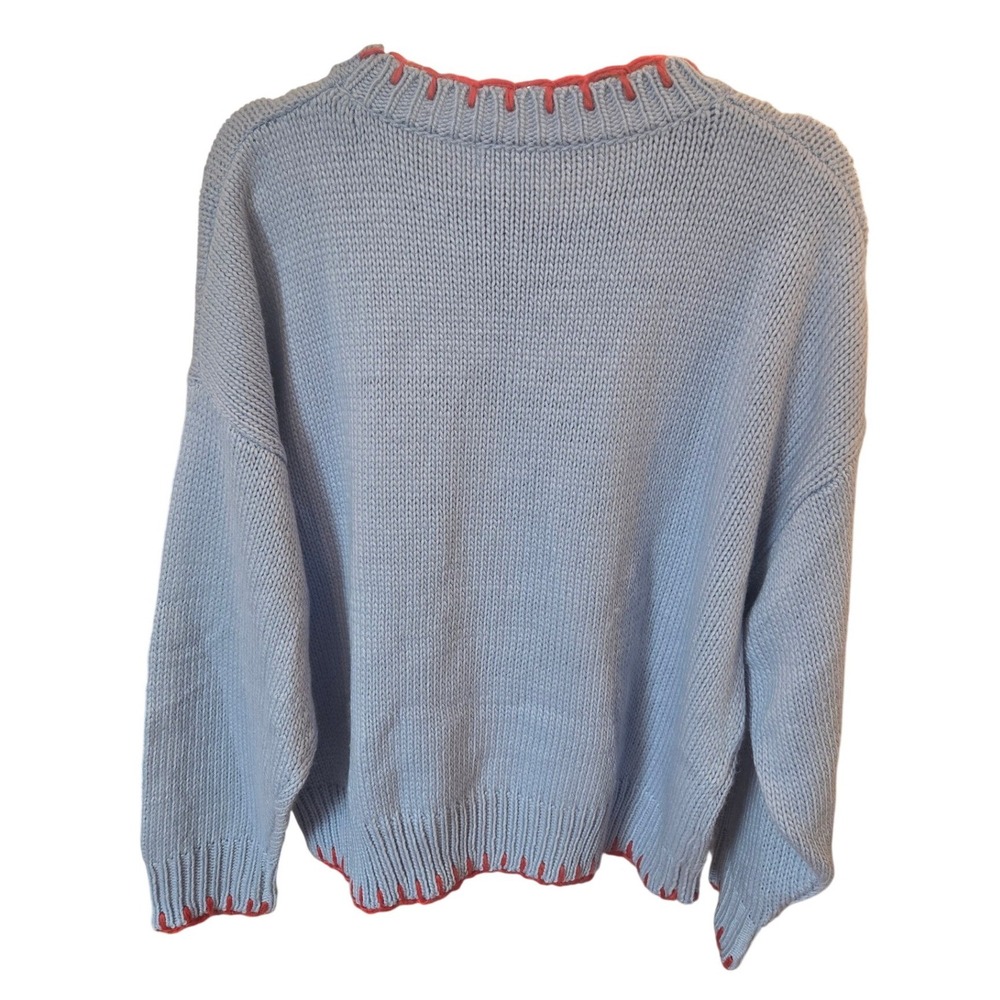 Women Lobster Sweater Pullover Blue Red Chunky Knit Casual Nautical Preppy Large - Picture 2 of 7